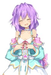 Rule 34 | 1girl, blush, braid, buran buta, closed eyes, cowboy shot, hair ornament, long hair, looking at viewer, neptune (series), own hands together, purple hair, pururut, simple background, smile, solo, white background