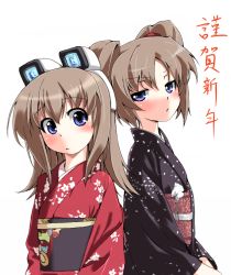 Rule 34 | 2girls, grune, japanese clothes, kimono, multiple girls, new year, simple background