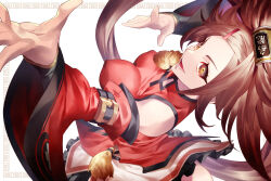 Rule 34 | 1girl, bare shoulders, breasts, brown eyes, brown hair, china dress, chinese clothes, covered erect nipples, detached sleeves, dress, guilty gear, guilty gear xrd, hair ornament, hairclip, kuradoberi jam, large breasts, long hair, open mouth, pleated skirt, simple background, skin tight, skirt, solo, talgi, white background, wide sleeves