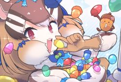 Rule 34 | 1girl, acorn, animal costume, animal ear fluff, animal ears, bow, bowtie, brown eyes, brown hair, chipmunk ears, chipmunk girl, chipmunk tail, gloves, kemono friends, kemono friends v project, kitsunetsuki itsuki, looking at viewer, microphone, multicolored hair, open mouth, ribbon, scarf, shirt, short hair, siberian chipmunk (kemono friends), smile, tail, virtual youtuber, white hair