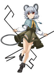 Rule 34 | 1girl, :&lt;, abe ranzu, animal ears, capelet, closed mouth, full body, grey hair, highres, leg up, mouse ears, mouse tail, nazrin, panties, pantyshot, pendulum, red eyes, rod, short hair, solo, tail, touhou, underwear, white panties