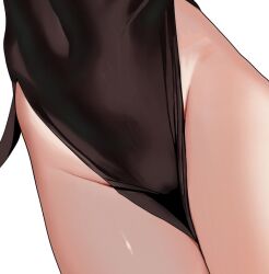 Rule 34 | 1girl, black dress, covered navel, dress, groin, lower body, nanja, one-punch man, pelvic curtain, side slit, simple background, skin tight, solo, tatsumaki, thigh gap, thighs, white background