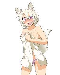 Rule 34 | 1girl, absurdres, agu (antyosan), animal ears, beige hair, blush, breasts, cameltoe, cleavage, cowboy shot, embarrassed, fang, fangs, fat mons, hair between eyes, highres, holding, holding towel, inubashiri momiji, looking at viewer, medium breasts, nose blush, outline, panties, pink eyes, pink panties, short hair, simple background, solo, surprised, sweatdrop, tail, teeth, thighs, toned, tongue, touhou, towel, underwear, white background, wolf ears, wolf tail