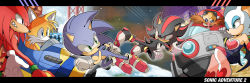 Rule 34 | 1girl, 5boys, animal nose, blue eyes, breasts, copyright name, dr. eggman, evil grin, evil smile, facial hair, furry, gloves, green eyes, grin, highres, knuckles the echidna, multiple boys, mustache, one eye closed, purple eyes, red eyes, red footwear, rouge the bat, sega, shadow the hedgehog, sharp teeth, smile, sonic (series), sonic adventure 2, sonic the hedgehog, space, tails (sonic), teeth, tory (tory29), white gloves
