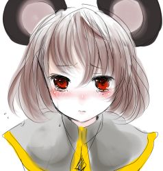 Rule 34 | 1girl, animal ears, blush, capelet, female focus, grey hair, han (jackpot), mouse ears, nazrin, open mouth, portrait, red eyes, solo, tears, touhou
