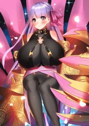 Rule 34 | 10s, 1girl, bare shoulders, black thighhighs, blush, bow, breasts, claws, fate/extra, fate/extra ccc, fate/grand order, fate (series), hair bow, hair ribbon, highres, huatu jiang, huge breasts, long hair, looking at viewer, o-ring, o-ring top, passionlip (fate), petals, pink ribbon, purple hair, ribbon, smile, solo, thighhighs
