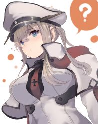 Rule 34 | 10s, 1girl, ?, blonde hair, blue eyes, breasts, cape, capelet, celtic knot, dyson (edaokunnsaikouya), female focus, graf zeppelin (kancolle), hat, kantai collection, large breasts, peaked cap, solo, spoken question mark, tears, twintails, uniform