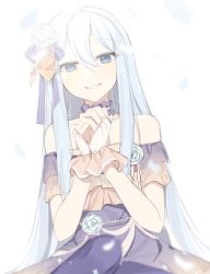 Rule 34 | 1girl, blue eyes, blue hair, choker, commentary request, e250430, hair between eyes, hair ornament, highres, korean commentary, light blue hair, long hair, own hands clasped, own hands together, project sekai, smile, solo, very long hair, white background, yoisaki kanade