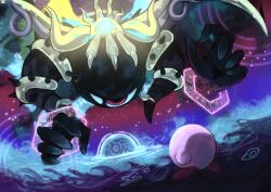 Rule 34 | absurdres, colored skin, crown, harufune, highres, horns, kirby, kirby&#039;s return to dream land deluxe, kirby (series), looking at another, magolor, magolor soul, master crown, nintendo, no humans, pink skin, rayman limbs, signature, sparkle, wings