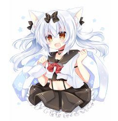 Rule 34 | 1girl, animal ear fluff, animal ears, azur lane, black choker, black sailor collar, black skirt, blush, bow, brown eyes, cat ears, choker, collarbone, commentary request, crop top, floral background, hair between eyes, hair bow, long hair, midriff, pleated skirt, red bow, sailor collar, shawl, shikito (yawa0w0), shirt, silver hair, simple background, skirt, sleeveless, sleeveless shirt, solo, twintails, white background, white shirt, yukikaze (azur lane)