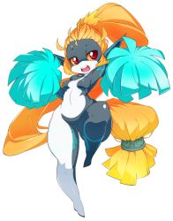 Rule 34 | 1girl, bad id, bad tumblr id, breasts, colored sclera, highres, long hair, low-tied long hair, midna, neon trim, nintendo, no headwear, open mouth, pointy ears, pom pom (cheerleading), ponytail, red eyes, simple background, slugbox, small breasts, solo, the legend of zelda, the legend of zelda: twilight princess, thick thighs, thighs, very long hair, wide hips, yellow sclera