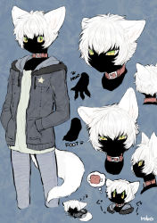 Rule 34 | animal ears, boned meat, cat ears, cat tail, claws, collar, food, furry, green eyes, hituzirobo, hood, jacket, meat, original, pants, short hair, sleeping, slit pupils, solo, tail, thought bubble, white hair