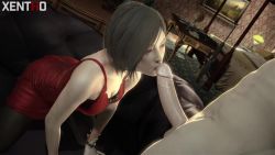 Rule 34 | 1boy, 1girl, 3d, ada wong, animated, dress, imminent fellatio, kissing penis, kneeling, leaning forward, pantyhose, red dress, resident evil, uncensored, video, xentho