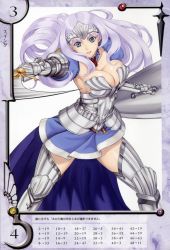 Rule 34 | 00s, 10s, 1girl, annelotte, annelotte (queen's blade), armor, armored dress, blue eyes, breasts, cleavage, eiwa, elbow gloves, gloves, highres, knight princess annelotte, large breasts, long hair, purple hair, queen&#039;s blade, queen&#039;s blade rebellion, smile, solo, sword, thighhighs, tiara, weapon