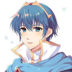 Rule 34 | 1boy, :d, awayuki ramika, bad id, bad pixiv id, blue eyes, blue hair, diadem, earrings, fire emblem, hair between eyes, jewelry, looking at viewer, male focus, marth (fire emblem), nintendo, open mouth, portrait, short hair, smile, solo, white background