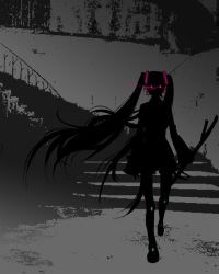 Rule 34 | bad id, bad pixiv id, glowing, glowing eyes, hatsune miku, long hair, makuro, silhouette, solo, spring onion, twintails, vocaloid