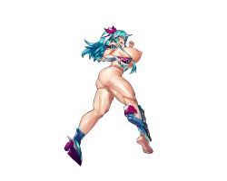 Rule 34 | 1girl, aqua hair, armor, ass, blue eyes, blush, boots, breasts, broken, broken armor, broken weapon, embarrassed, feet, female focus, full body, functionally nude, game cg, hands up, high ponytail, horns, huge breasts, knife, legs, legs apart, long hair, looking at viewer, melon22, nipples, open mouth, original, pasties, ponytail, sideboob, sidelocks, single horn, solo, standing, thighs, transparent background, weapon