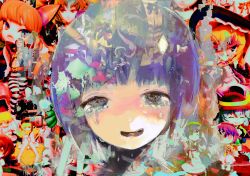 Rule 34 | 1girl, abstract, abstract background, blue eyes, blue hair, character request, commentary request, crying, crying with eyes open, figure, highres, looking at viewer, original, portrait, psychedelic, short hair, smile, sobbing, tears, tsukamoto anabone