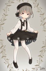Rule 34 | 1girl, absurdres, beret, black bow, black footwear, black hat, black ribbon, black skirt, blush, bow, brown eyes, brown hair, character name, closed mouth, collared shirt, commentary request, copyright name, coreytaiyo, flower, hair flower, hair ornament, hair rings, hat, hatoba tsugu, highres, long sleeves, looking at viewer, mole, mole under eye, pantyhose, pleated skirt, ribbon, rose, shirt, shoes, skirt, smile, solo, standing, suspender skirt, suspenders, virtual youtuber, white flower, white pantyhose, white rose, white shirt