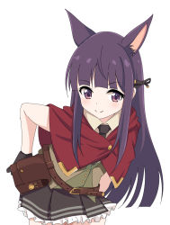 Rule 34 | 1girl, animal ears, blunt bangs, blush, boots, capelet, green vest, highres, kasumi (princess connect!), kuroha uma, long hair, princess connect!, red capelet, smile, solo, split mouth, vest, white background