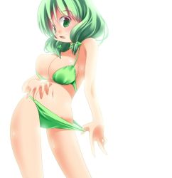 Rule 34 | 1girl, bikini, bikini pull, breasts, cleavage, clothes pull, female focus, green hair, ootsuki ren, original, pulling own clothes, short hair, solo, swimsuit