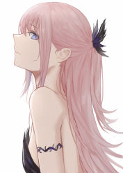 Rule 34 | 1girl, alternate costume, armlet, bare arms, bare back, blue eyes, breasts, dress, from side, girls&#039; frontline, hair ornament, highres, long hair, looking at viewer, pink hair, selcky, simple background, sleeveless, sleeveless dress, small breasts, solo, st ar-15 (girls&#039; frontline), white background