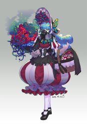 Rule 34 | 1girl, basket, blue eyes, blue hair, bow, butterfly wings, corset, flower, fume, gas mask, gloves, hat, highres, holding, insect wings, long hair, mask, mushroom, original, simple background, skirt, solo, star (symbol), star in eye, symbol in eye, thighhighs, wings, woomi