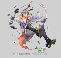 Rule 34 | 1boy, animal ears, arrow (projectile), boots, carrot, copyright name, easter egg, egg, fake animal ears, fire emblem, fire emblem heroes, grey hair, holding, holding arrow, holding weapon, inigo (spring) (fire emblem), knee boots, nintendo, official alternate costume, official art, p-nekor, pants, rabbit ears, solo, weapon, white pants