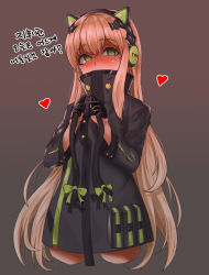 Rule 34 | anal tail, animal ear headphones, bad id, bad pixiv id, blush, brown hair, butt plug, cat ear headphones, fake animal ears, fake tail, girls&#039; frontline, gloves, green eyes, headphones, long hair, looking at viewer, mu (swag01), sex toy, solo, tail, tmp (girls&#039; frontline), translation request