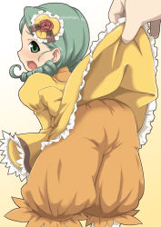 Rule 34 | 00s, aka (s3637), bloomers, blush, clothes lift, dress, dress lift, drill hair, green eyes, green hair, hair ornament, kanaria, long hair, looking back, rozen maiden, solo, underwear