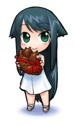 Rule 34 | 1girl, candy, chibi, chibi only, chocolate, chocolate heart, food, gift, heart, heart (organ), holding, holding gift, ribbon, saya (saya no uta), saya no uta, solo, too literal, valentine, you&#039;re doing it wrong