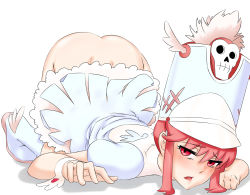 Rule 34 | 10s, 1girl, absurdres, all fours, ass, blush, boots, dimples of venus, dress, hat, highres, jakuzure nonon, kill la kill, looking at viewer, no panties, open mouth, pink eyes, pink hair, shako cap, shoes, solo, stormcow, top-down bottom-up, uniform, winged footwear, winged hat, wings
