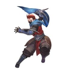 Rule 34 | 1boy, dagger, fire emblem, fire emblem fates, fire emblem heroes, full body, highres, knife, lack, male focus, mask, nintendo, official art, one eye closed, red eyes, red hair, saizo (fire emblem), sandals, scar, scarf, solo, transparent background, weapon