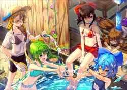 Rule 34 | &gt;;d, 5girls, ;d, alternate costume, alternate headwear, aqua bikini, armpits, bare arms, barefoot, between legs, bike shorts, bikini, black bikini, blonde hair, blue bow, blue eyes, blue hair, blush, bow, braid, breasts, brown eyes, brown hair, cirno, cleavage, collarbone, commentary request, daiyousei, day, fairy wings, flower, flower pot, food, food in mouth, frilled bikini, frills, gluteal fold, green bikini, green hair, hair between eyes, hair bow, hair ornament, hair over shoulder, hair tubes, hairpin, hakurei reimu, halterneck, hand between legs, hand on own hip, hat, hat bow, holding, holding hose, horns, hose, ibuki suika, ice, ice wings, kirisame marisa, long hair, looking at another, lying, medium breasts, morning glory, mouth hold, multiple girls, navel, on back, on stomach, one-piece swimsuit, one eye closed, open mouth, outdoors, outstretched arms, plant, ponytail, popsicle, purple skirt, rainbow, red bikini, red bow, sarong, school swimsuit, scottie (phantom2), see-through, shirt, short hair, short sleeves, side-tie bikini bottom, side ponytail, sidelocks, single braid, sitting, skirt, sleeveless, small breasts, smile, soaking feet, splashing, standing, star (symbol), star hair ornament, stomach, straw hat, summer, sunlight, sweat, swimsuit, table, tatami, touhou, translated, v-shaped eyebrows, very long hair, wading, wading pool, water, wet, wet clothes, wet shirt, white shirt, wind chime, wings, wooden floor, wristband, yellow bow, yellow eyes