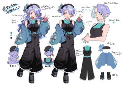 Rule 34 | 1girl, 2000s (style), agya, alternate costume, alternate hair length, alternate hairstyle, beret, black headwear, black overalls, blouse, blue bow, blue jacket, blue nails, blue shirt, bow, earrings, hair behind ear, hat, head tilt, highres, jacket, jewelry, long hair, looking at viewer, nail polish, nijisanji, off shoulder, one eye closed, open mouth, overalls, own hands together, shirt, short hair, smile, translation request, variations, virtual youtuber, waving, yuuki chihiro