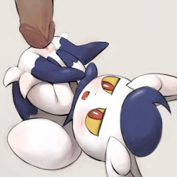 Rule 34 | 1girl, animal ears, blush, colored sclera, creatures (company), disembodied penis, erection, fang, full body, furry, furry female, game freak, gen 6 pokemon, grey background, half-closed eyes, highres, just the tip, legs up, looking down, lying, meowstic, meowstic (female), nintendo, on back, open mouth, penis, pokemon, pokemon (creature), pussy, red eyes, simple background, solo, spread legs, tail, uncensored, yellow sclera, youjo modoki
