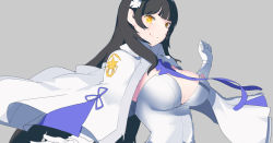Rule 34 | 1girl, absurdres, aosora kamiya, black hair, breasts, cape, cleavage, girls&#039; frontline, gloves, gradient background, hairband, highres, large breasts, long hair, simple background, smile, solo, type 95 (girls&#039; frontline), white gloves, yellow eyes