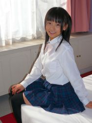 Rule 34 | bed, blouse, cosplay, matsunaga ayaka, photo (medium), pleated skirt, school uniform, serafuku, shirt, skirt, thighhighs