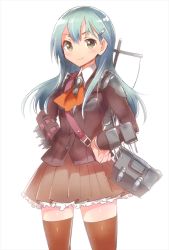 Rule 34 | 10s, aqua hair, bad id, bad twitter id, brown eyes, hair ornament, hairclip, hands on own hips, ichihaya, inactive account, kantai collection, long hair, shoulder pads, smile, solo, suzuya (kancolle), turret, uniform