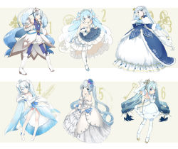Rule 34 | 6+girls, adjusting clothes, adjusting headwear, agonasubi, arm up, bare shoulders, beamed eighth notes, belt, blue dress, blue eyes, blue flower, blue hair, blue legwear, blue mittens, blue neckwear, blue ribbon, blue rose, boots, borrowed design, bracelet, braid, brooch, cape, commentary, crown, detached sleeves, dress, earrings, eighth note, elbow gloves, finger to own chin, flower, fortissimo, framed breasts, frilled dress, frills, from above, full body, fur-trimmed dress, fur-trimmed hair tie, fur-trimmed sleeves, fur trim, gem, gloves, gold trim, gradient hair, hair flower, hair ornament, hand on own chest, hand up, hands on lap, hatsune miku, head tilt, headpiece, high heel boots, high heels, hoop skirt, index finger raised, jewelry, knee boots, layered dress, layered skirt, leaning forward, light blue hair, long hair, looking at viewer, looking to the side, mini crown, miniskirt, mittens, multicolored hair, multiple girls, multiple persona, musical note, musical note hair ornament, neckerchief, necklace, necktie, outstretched hand, own hands together, pearl necklace, pleated skirt, princess, puffy detached sleeves, puffy sleeves, ribbon, rose, shirt, short necktie, silver trim, skirt, skirt hold, sleeveless, sleeveless shirt, smile, snowflake choker, snowflake earrings, snowflake hair ornament, snowflake necklace, snowflake pendant, snowflake print, staff (music), standing, strapless, strapless dress, striped ribbon, striped sleeves, tiara, treble clef, twin braids, twintails, two-tone hair, veil, very long hair, vocaloid, waist cape, white background, white dress, white footwear, white gloves, white hair, white legwear, white skirt, white sleeves, yuki miku, yuki miku (2019), yuki miku (2019) (candidate no.1), yuki miku (2019) (candidate no.3), yuki miku (2019) (candidate no.4), yuki miku (2019) (candidate no.5), yuki miku (2019) (candidate no.6)