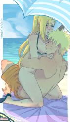Rule 34 | 1boy, 1girl, artist name, ass, beach, bikini, bikini bottom aside, bikini pull, bikini top only, bikini top pull, blonde hair, blue eyes, blue sky, blush, bottomless, breast sucking, breasts, closed eyes, clothes pull, clothing aside, collarbone, couple, cowgirl position, facial mark, facing another, girl on top, half-closed eyes, hands on another&#039;s shoulders, hands on shoulders, hands up, hetero, high ponytail, highres, hug, implied sex, kneeling, long hair, looking down, looking to the side, medium breasts, moaning, naruto, naruto (series), nipples, no panties, on lap, on person, orange shorts, outdoors, parasol, parted lips, partially undressed, ponytail, riding, sand, sandals, sex, shade, shadow, shorts, shorts pull, sitting, sitting on lap, sitting on person, sketch, sky, spread legs, starchii, straddling, sweat, swimsuit, teeth, topless, towel, umbrella, underwear, unworn bikini bottom, upright straddle, uzumaki naruto, vaginal, very long hair, water, whisker markings, whisker marks, yamanaka ino