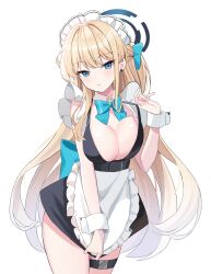 Rule 34 | 1girl, apron, blonde hair, blue archive, bow, breasts, cleavage, detached collar, frilled apron, frills, halo, highres, large breasts, long hair, looking at viewer, maid, maid apron, maid headdress, nannung, sleeveless, toki (blue archive), very long hair, waist apron, white apron, wrist cuffs