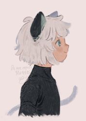 Rule 34 | 1boy, absurdres, animal ears, blue eyes, cat boy, cat ears, child, collarbone, hati 108, highres, luo xiaohei, luo xiaohei zhanji, male focus, profile, short hair, simple background, solo, upper body, white background, white hair