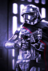 Rule 34 | 1girl, armor, cape, captain phasma, eddie holly, energy gun, first order, galactic empire, hallway, helmet, realistic, science fiction, signature, spacecraft, spacecraft interior, spoilers, star wars, star wars: the force awakens, stormtrooper, weapon