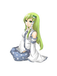 Rule 34 | 1girl, absurdres, bad id, bad pixiv id, breasts, female focus, frog, green eyes, green hair, hair ornament, highres, japanese clothes, kochiya sanae, matching hair/eyes, simple background, sitting, snake, solo, touhou, vetina, white background