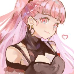 Rule 34 | 1girl, bad id, bad twitter id, breasts, cleavage, cleavage cutout, closed mouth, clothing cutout, earrings, female focus, fire emblem, fire emblem: three houses, heart, highres, hilda valentine goneril, hoop earrings, jewelry, large breasts, long hair, looking at viewer, matching hair/eyes, nintendo, painting (medium), pink eyes, pink hair, ponytail, simekirillust, simple background, smile, solo, timeskip, traditional media, watercolor (medium), white background
