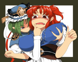 Rule 34 | 2girls, grabbing another&#039;s breast, female focus, finger in another&#039;s mouth, grabbing, green hair, multiple girls, onozuka komachi, red hair, shiki eiki, toriga naku, touhou, twintails, two side up