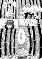 Rule 34 | animal ears, bamboo, bamboo forest, comic, forest, greyscale, highres, inaba tewi, mana (gooney), monochrome, nature, rabbit, rabbit ears, speech bubble, text focus, touhou, translation request