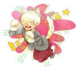 Rule 34 | 1boy, animal ears, animal hands, bigbang, blonde hair, cat boy, cat ears, closed eyes, daesung, gloves, highres, k-pop, male focus, open mouth, paw gloves, slippers, smile, solo, tail