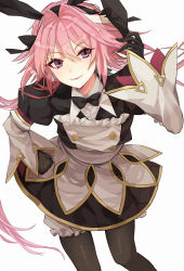 Rule 34 | 1boy, absurdres, astolfo (fate), astolfo (saber) (fate), astolfo (saber) (third ascension) (fate), black dress, black gloves, black pantyhose, blush, bow, bowtie, crossdressing, dress, fate/grand order, fate (series), gloves, hair bow, hair intakes, hair ribbon, highres, hutuu (1121), juliet sleeves, layered skirt, long hair, long sleeves, looking at viewer, low twintails, multicolored hair, pantyhose, pink hair, puffy sleeves, purple eyes, ribbon, skirt, smile, solo, streaked hair, thighs, trap, twintails, white hair, white skirt, wide sleeves